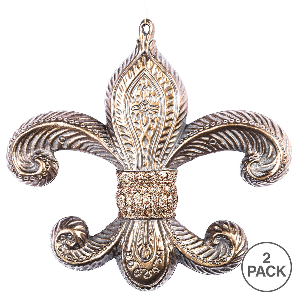 Vickerman 7.3" Mocha Antique Fleur-de-lis Christmas Ornament Pack of 2