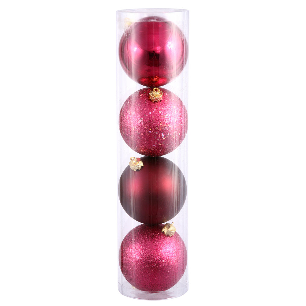 Vickerman 10" Wine 4-Finish Ball Ornament Assortment 4 per Bag