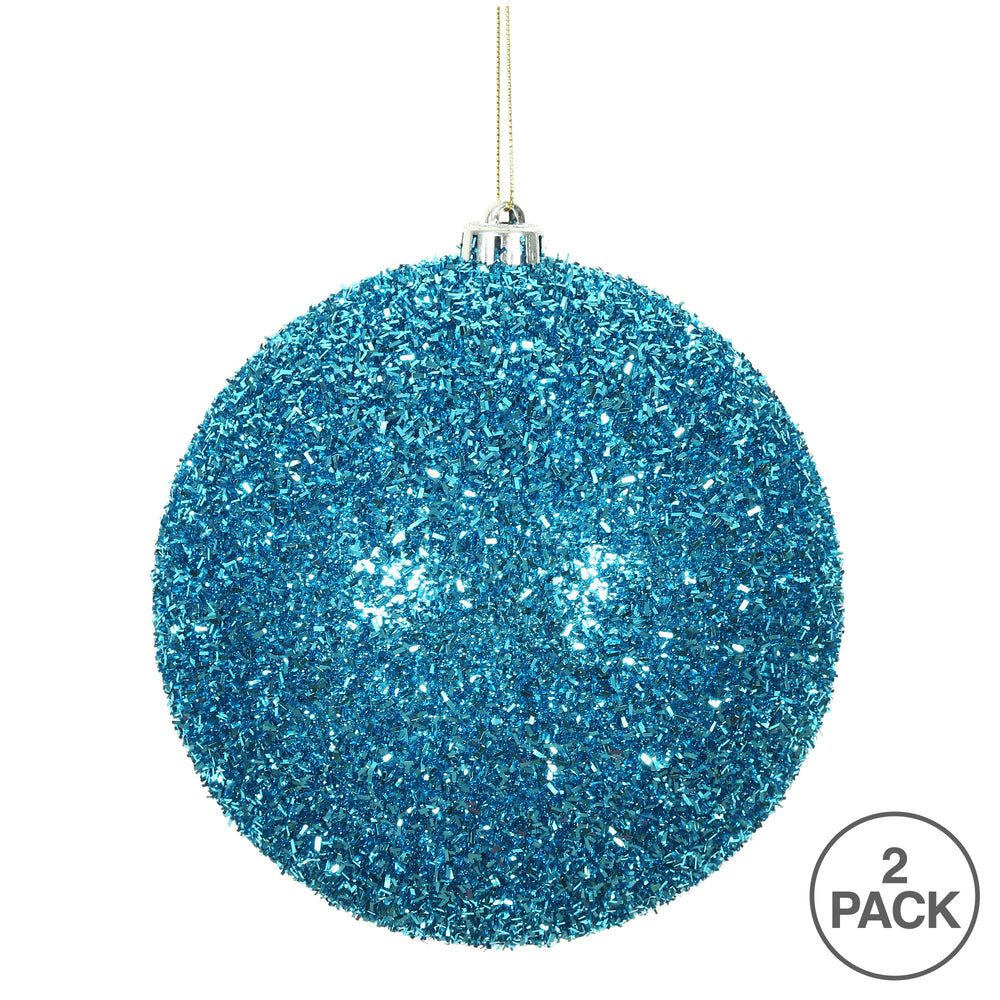 Vickerman 6" Turquoise Tinsel Ball Ornament 2 per Bag
