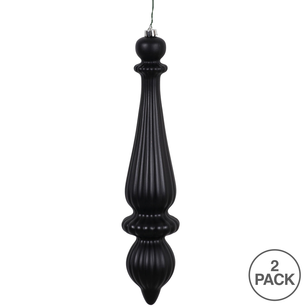 Vickerman 14" Black Matte Finial Drop Ornament Pack of 2