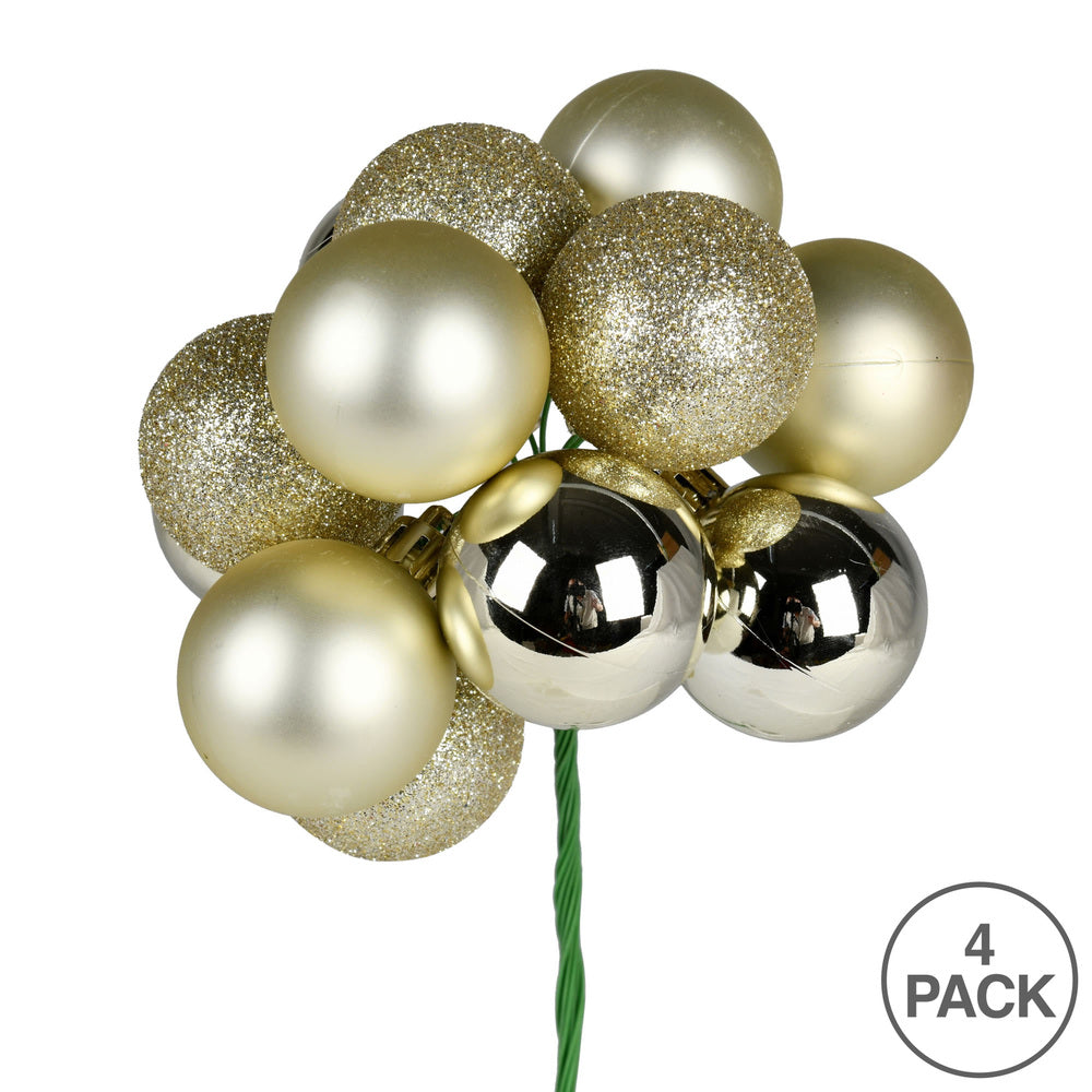 Vickerman 12" Champagne Ball Ornament Christmas Pick 4 per set