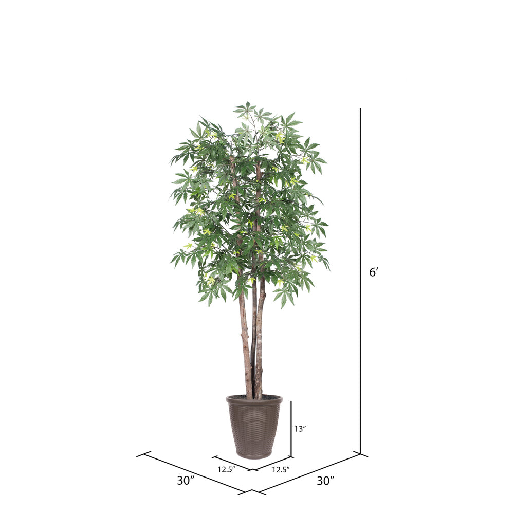 Vickerman 6' Artificial Japanese Maple Deluxe Tree Brown Round Plastic Container.
