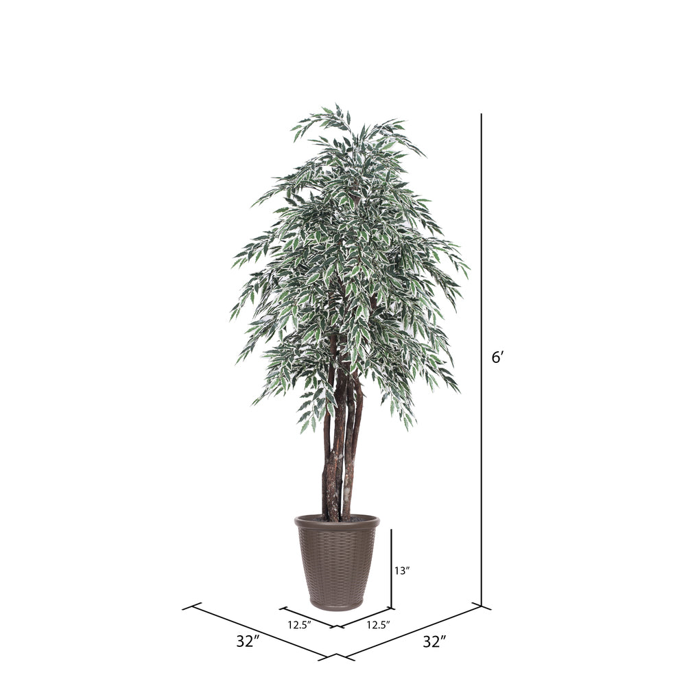Vickerman 6' Artificial Variegated Smilax Executive Tree Brown Round Plastic Container.