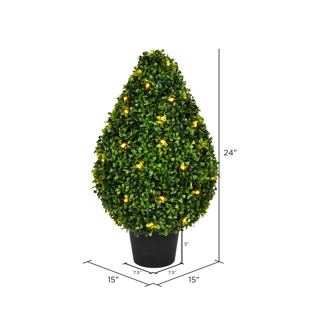 Vickerman Artificial 24" High X 15" Wide Boxwood Teardrop Shaped Bush warm white 3mm LED lights.
