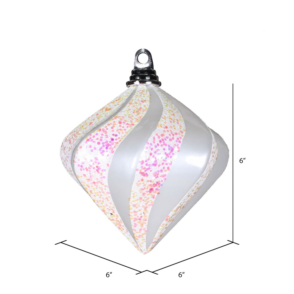 Vickerman 6'' White Candy/Glitter Swirl Diamond Christmas Ornament