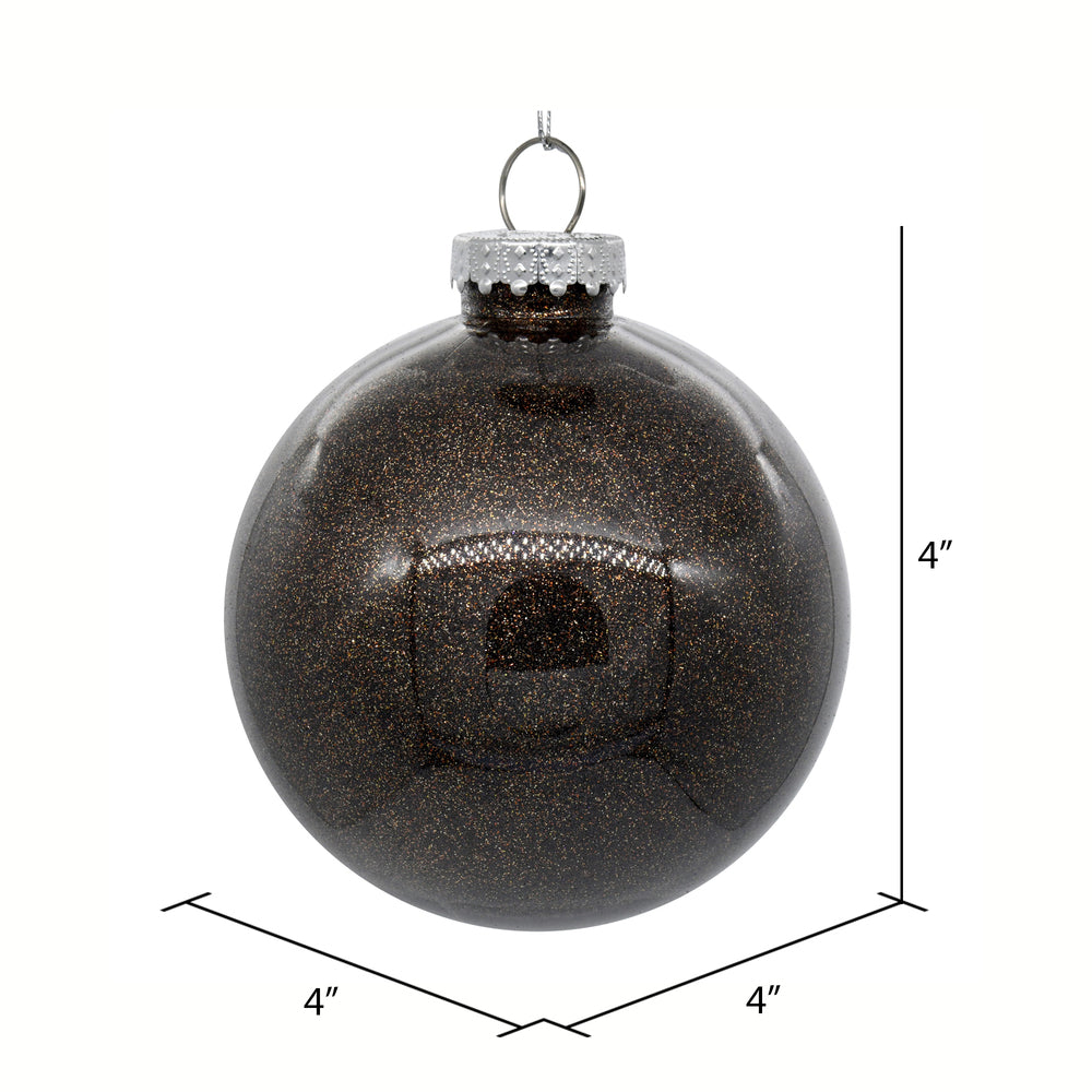 Vickerman 4" Clear Ball Christmas Ornament with Chocolate Glitter Interior 6 Pieces per bag