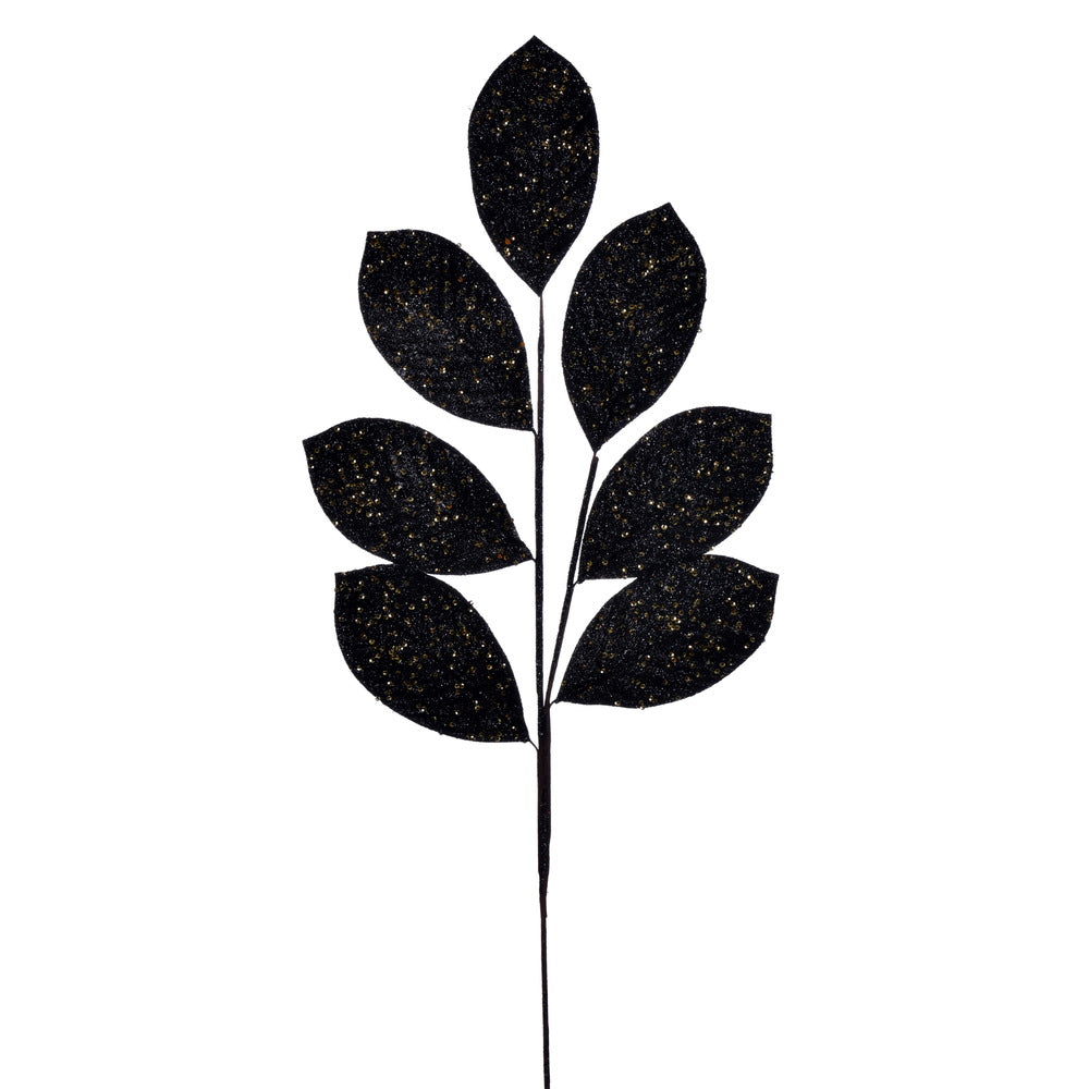 Vickerman 27" Artificial Black Glitter Leaf Christmas Spray 4 per bag