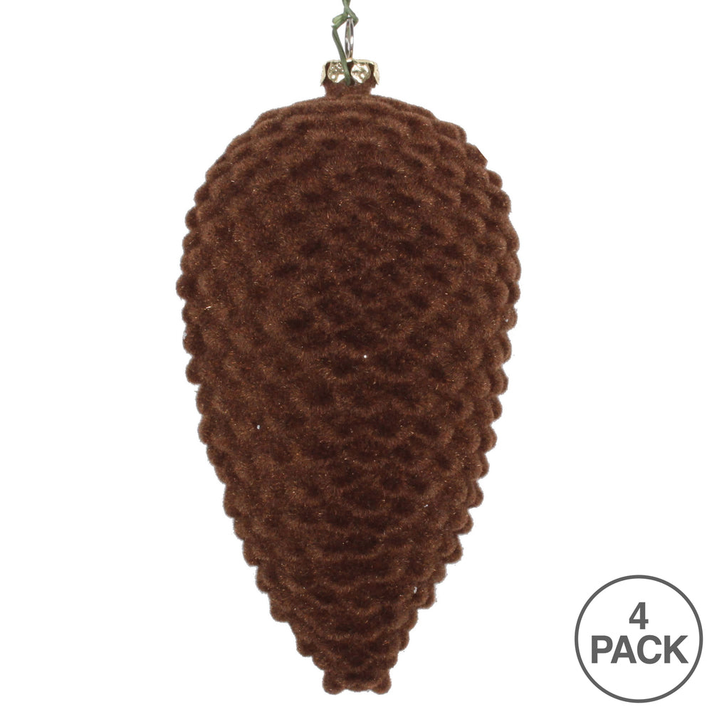 Vickerman 5" Chocolate Flocked Pinecone Christmas Ornament Set of 4