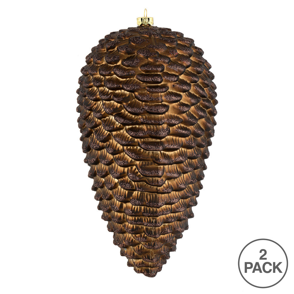 Vickerman 10" Chocolate Matte Glitter Pinecone Christmas Ornament Pack of 2