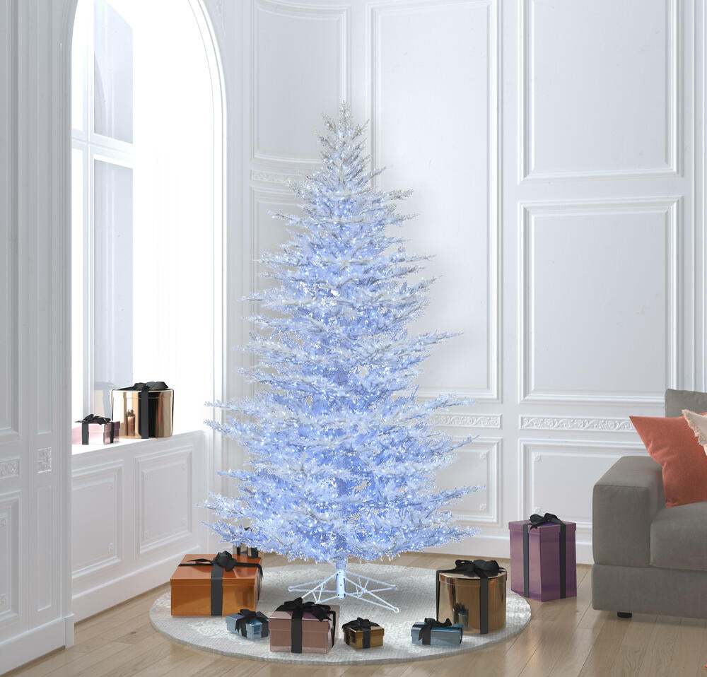 Vickerman 6.5' x 50" Flocked Cedar Pine Artificial Christmas Tree Low Voltage LED Pure White Wide Angle 3mm Twinkle Lights