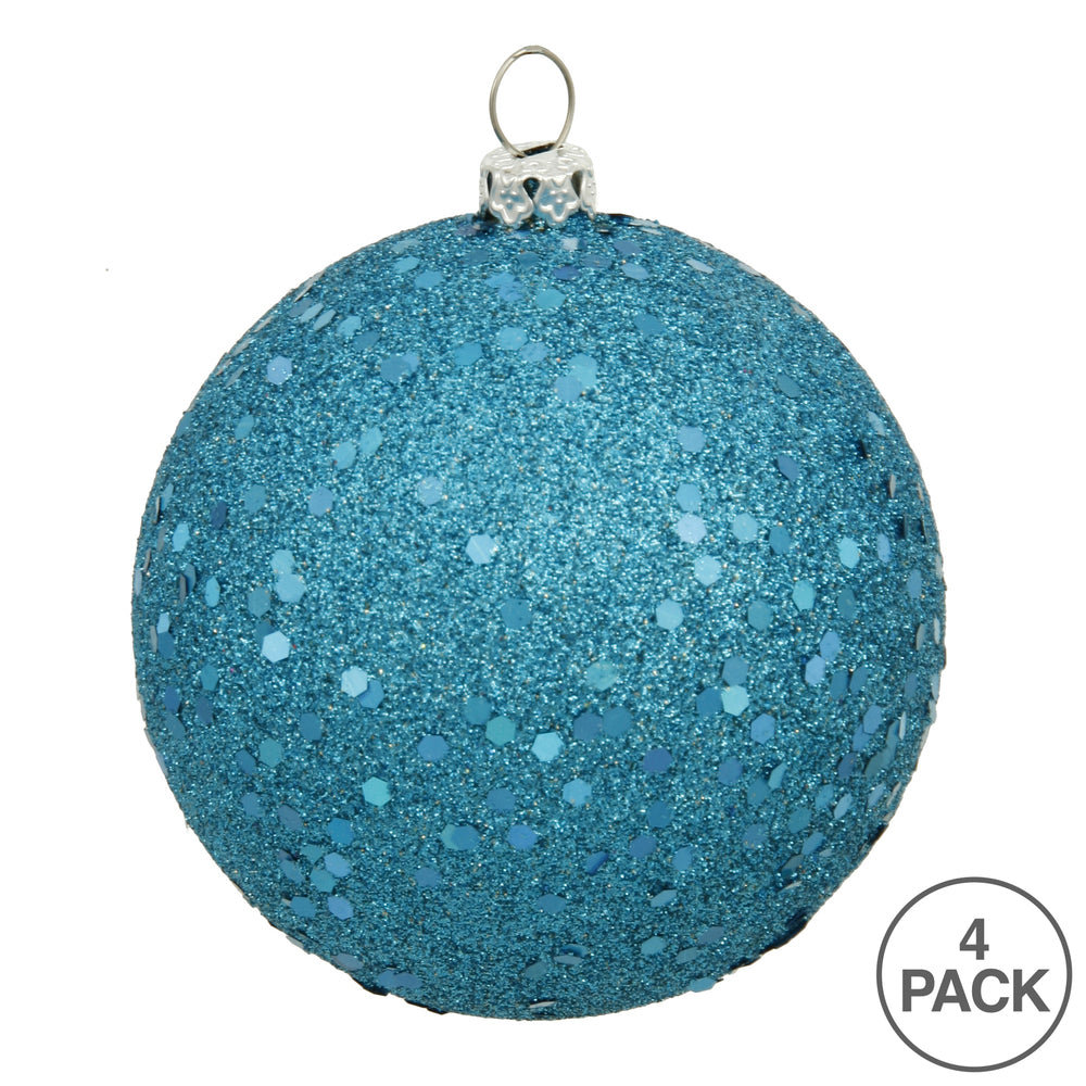 Vickerman 6" Turquoise Sequin Ball Ornament 4 per Bag