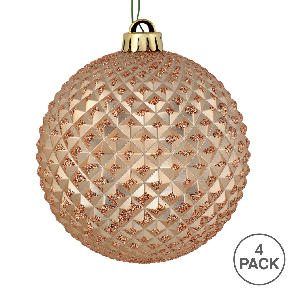 Vickerman 6" Café Latte Durian Glitter Ball Ornament 4 per Bag