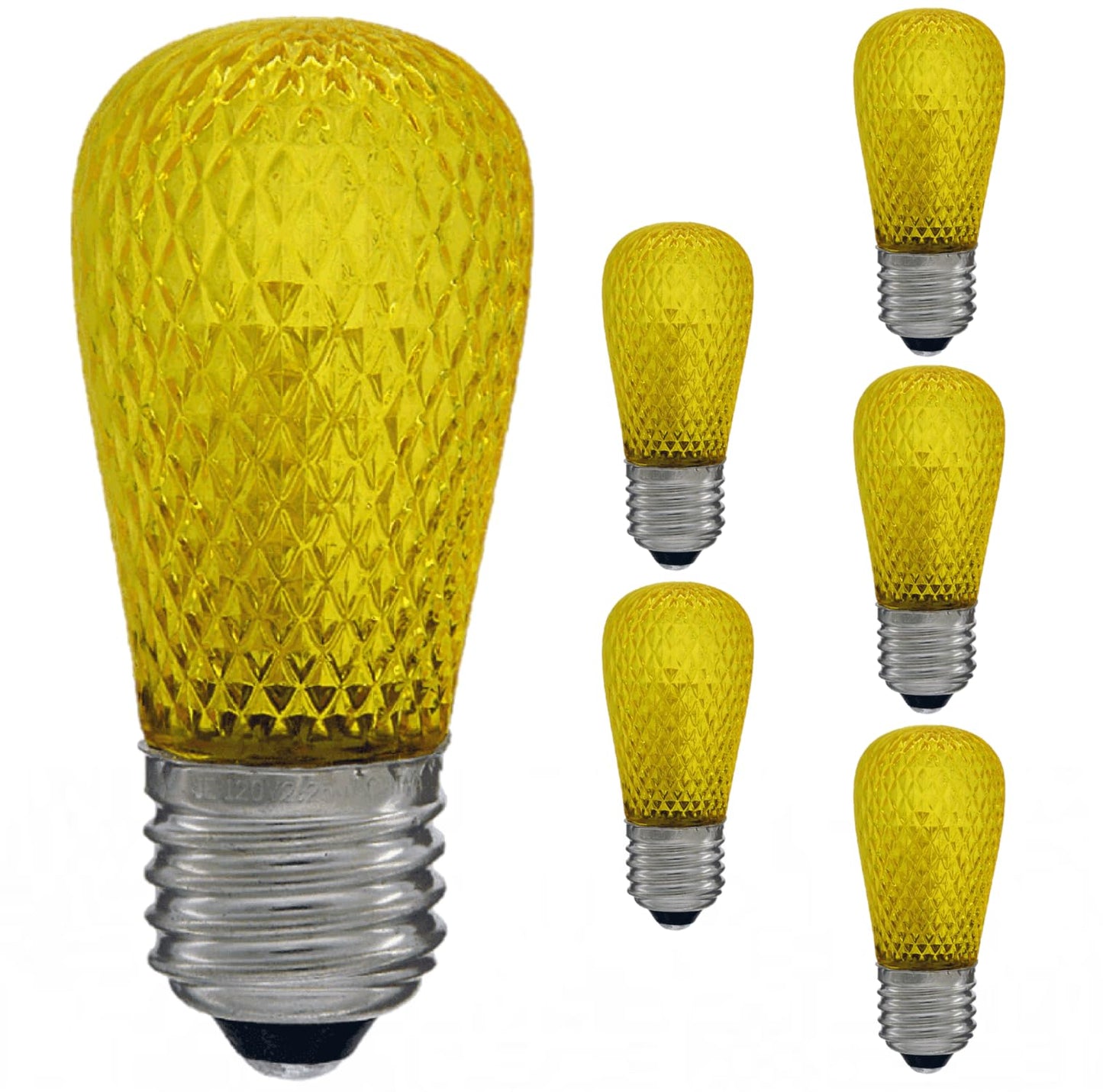 Damar- S14 Colored LED String Light Bulb with Faceted Surface Transparent Yellow 0.8W E26 Medium Base 120V Pack of 6-Shatterproof Waterproof Outdoor Indoor Replacement for Home Decorations Christmas