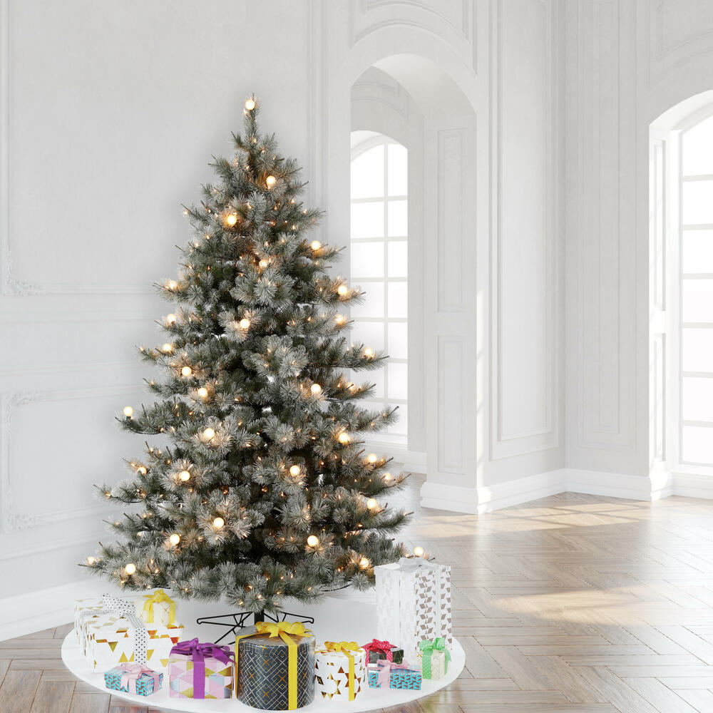 Vickerman 7.5' x 59" Flocked Cayce Pine Artificial Christmas Tree Warm White LED Lights
