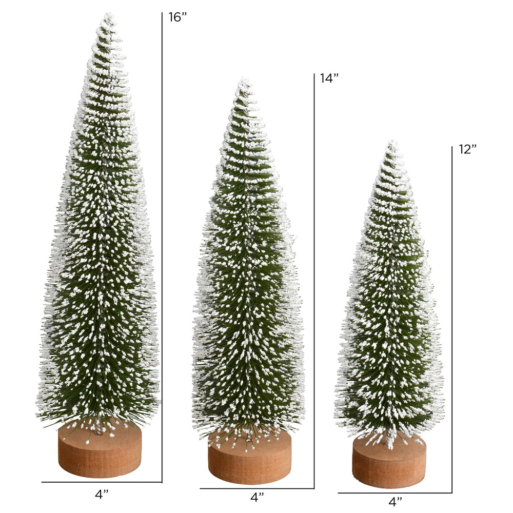 Vickerman 12"-14"-16" Frosted Green Oval Pine Artificial Christmas Tree Set of 3