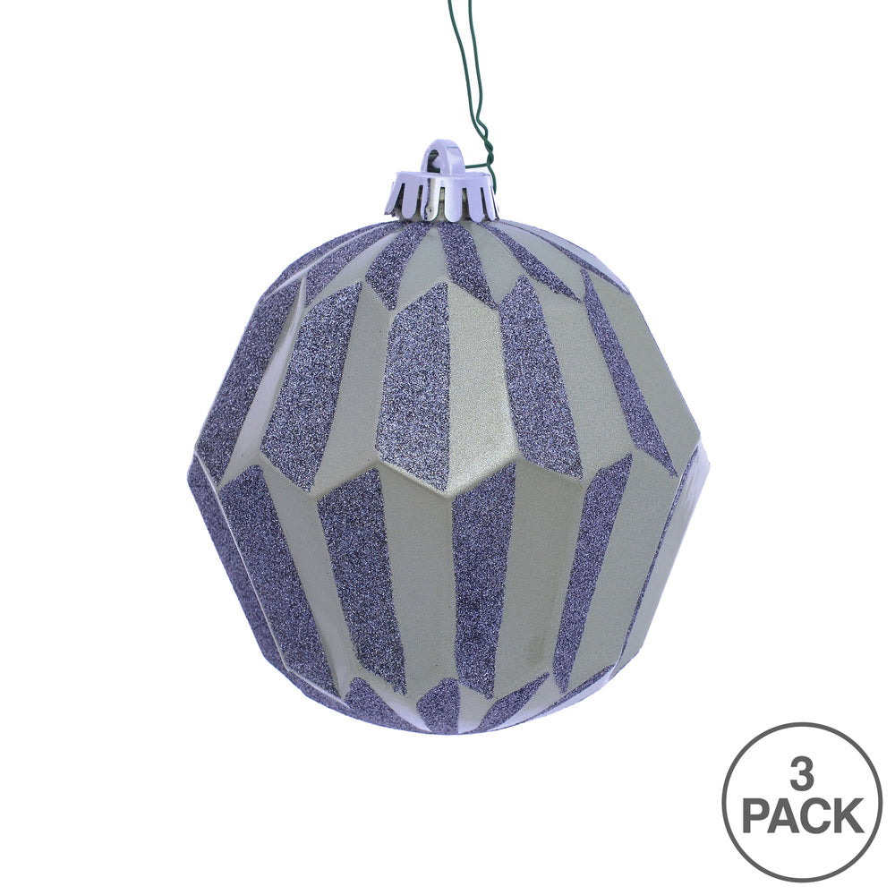 Vickerman 5" Limestone Glitter Faceted Ball Ornament 3 per Bag