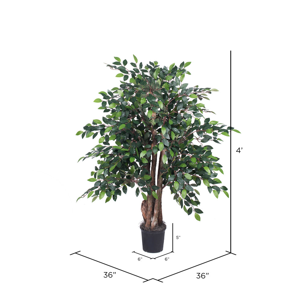 Vickerman 4' Artificial Mini Ficus Extra Full Bush Black Plastic Pot.