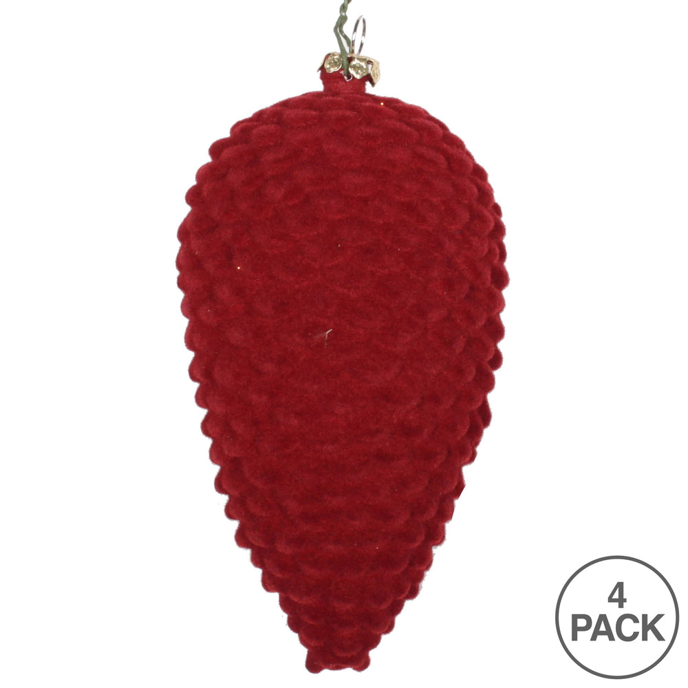Vickerman 5" Burgundy Flocked Pinecone Christmas Ornament Set of 4