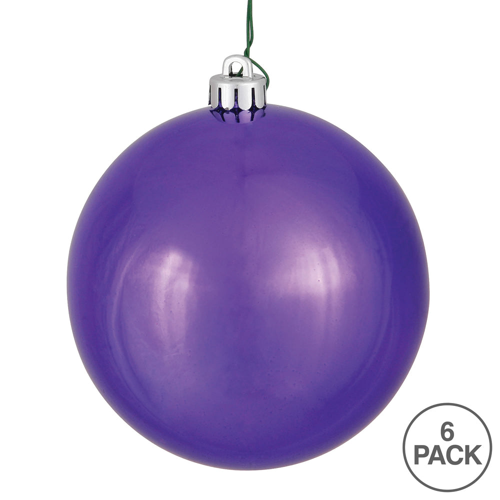 Vickerman 4" Plum Shiny Ball Ornament 6 per Bag