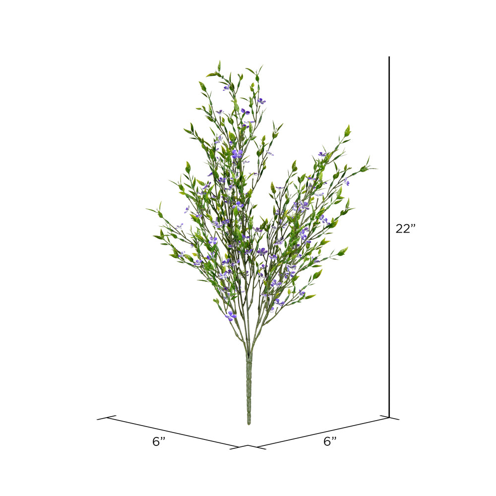 Vickerman 22" Artificial UV Coated Bush with Mini Purple Flowers and Greenery.