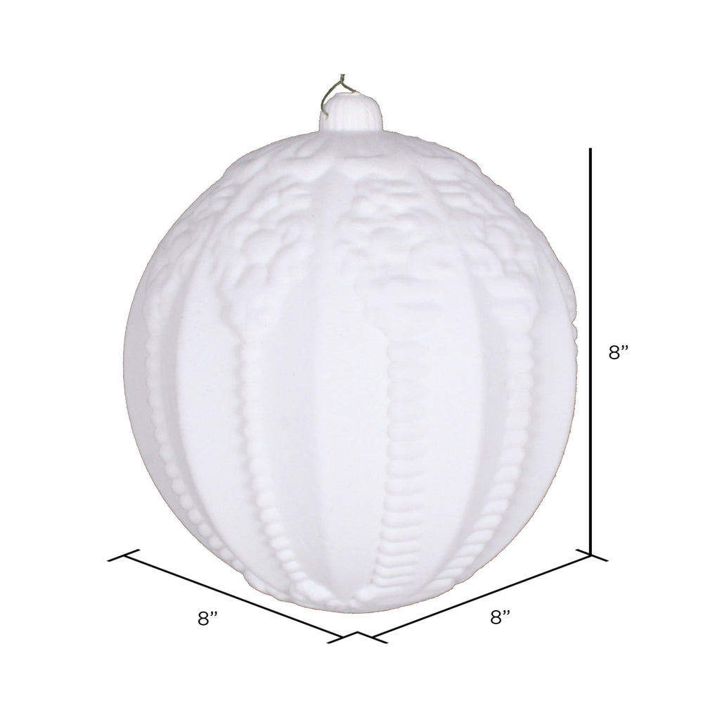Vickerman 8" White Flocked Embossed Ball Ornament