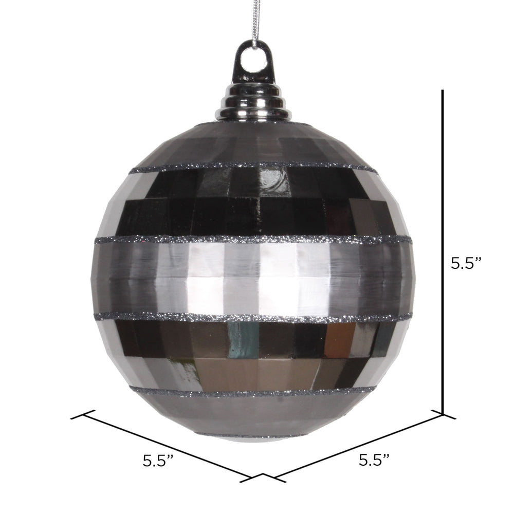 Vickerman 5.5" Pewter Shiny and Matte Mirror Ball Christmas Ornament with Glitter Accents