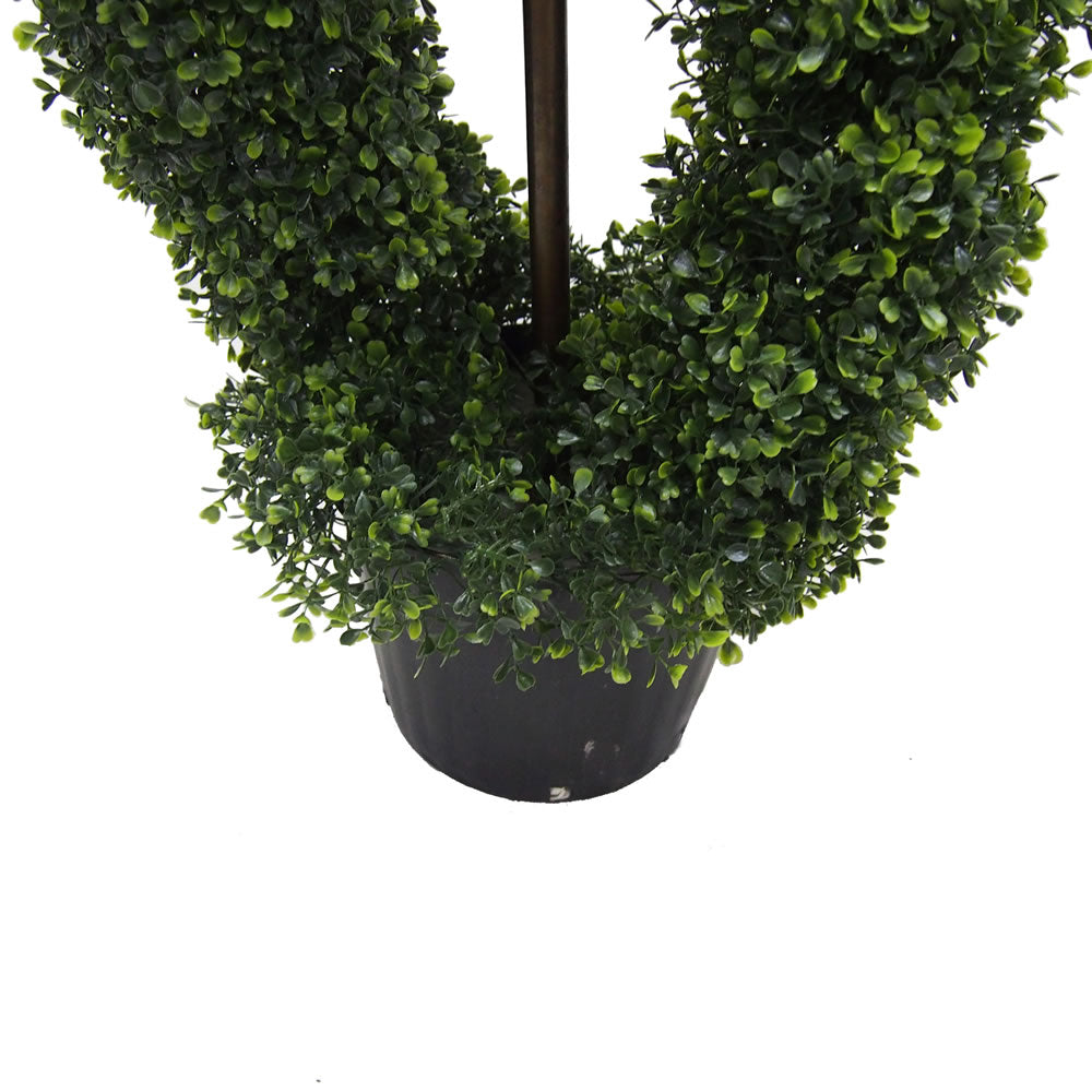 Vickerman 5' Artificial Green Boxwood Double Spiral Topiary Black Plastic Pot.