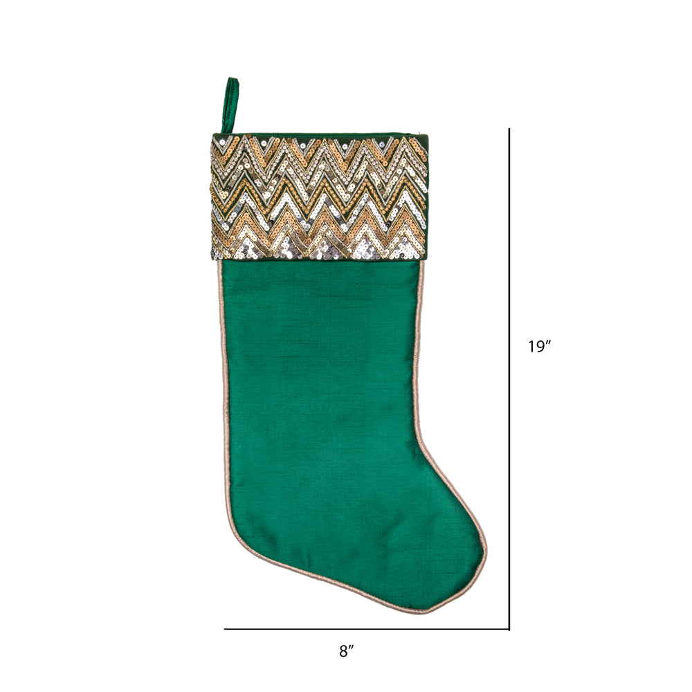 Vickerman 19" Green Chevron Sequin Christmas Stocking