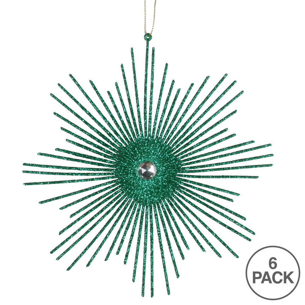 Vickerman 6.5" Seafoam Green Snowflake Burst Glitter Christmas Ornament 6 per Bag