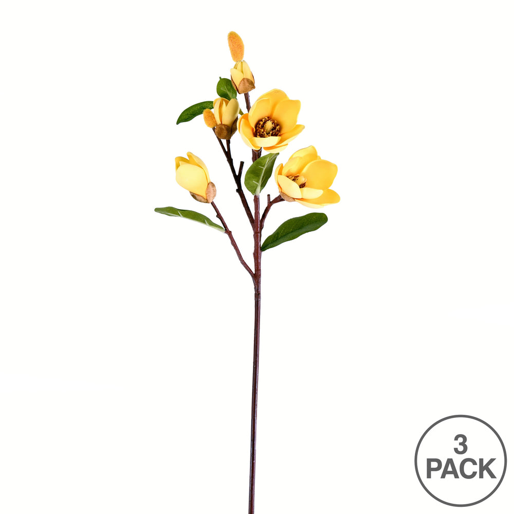 Vickerman 28" Artificial Yellow Magnolia Stem Set of 3
