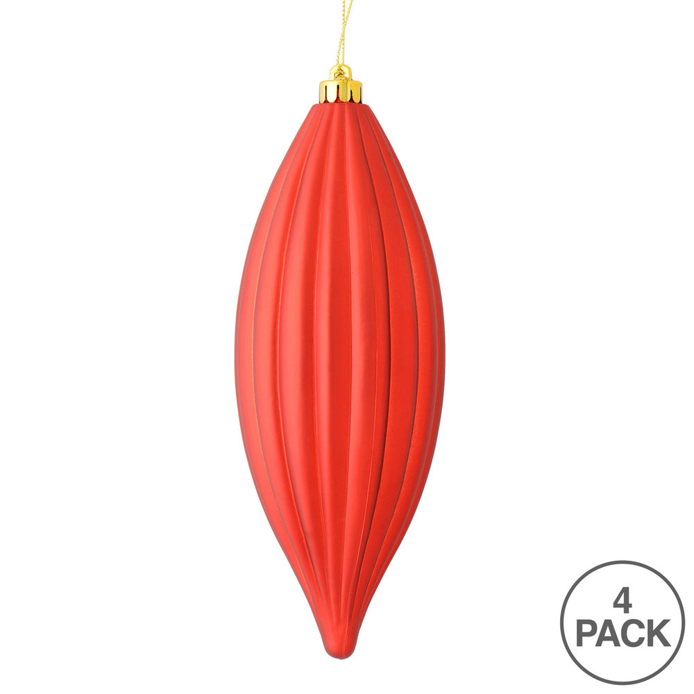 Vickerman 8" Red Matte Line Finial Ornament Pack of 4