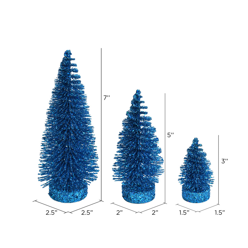Vickerman 3"-5"-7" Turquoise Glitter Oval Pine Artificial Christmas Tree Set of 3