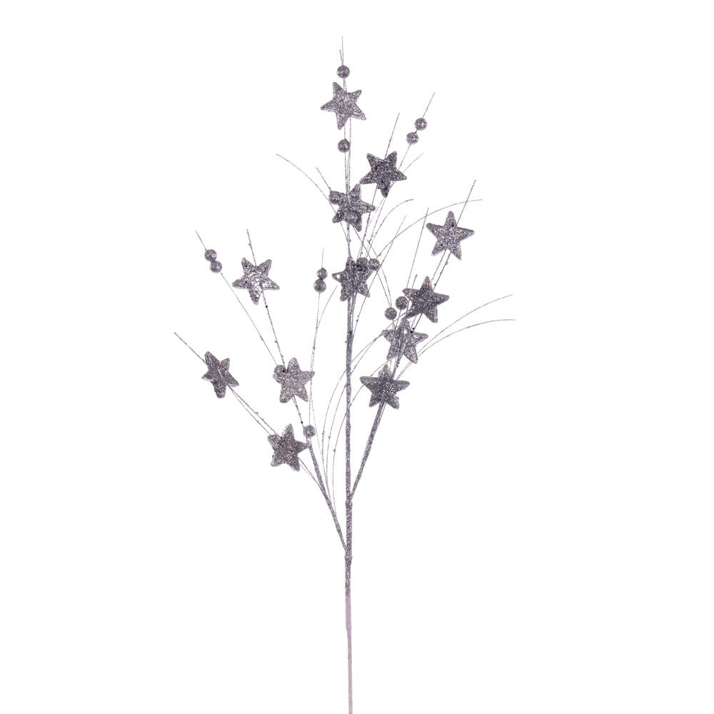 Vickerman 33" Silver Star and Ball Glitter Spray 6 per bag.