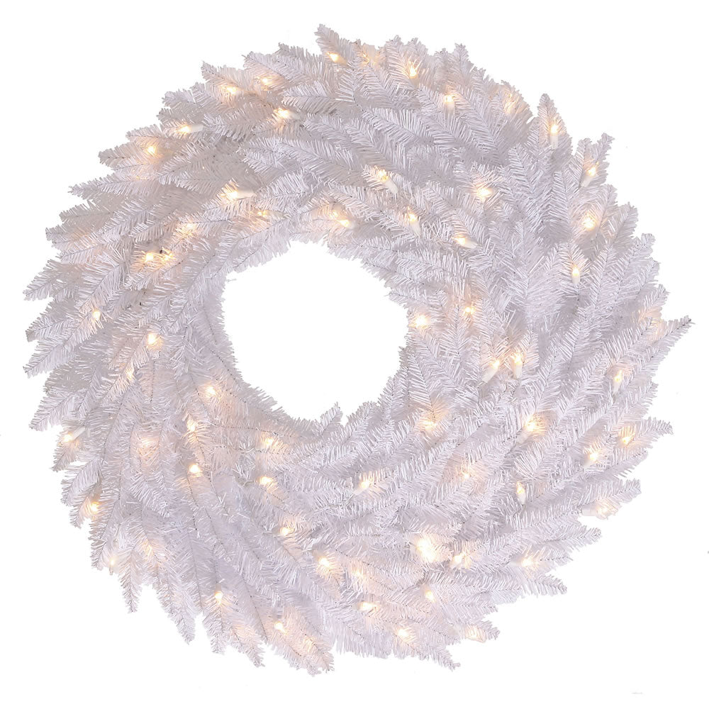 Vickerman 30" White Fir Artificial Christmas Wreath Warm White Dura-Lit LED lights