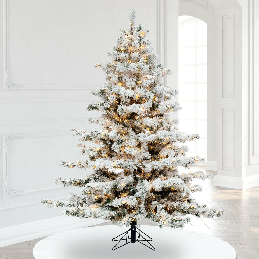 Vickerman 6.5' Flocked Alaskan Pine Artificial Christmas Tree Pure White Single Mold LED lights