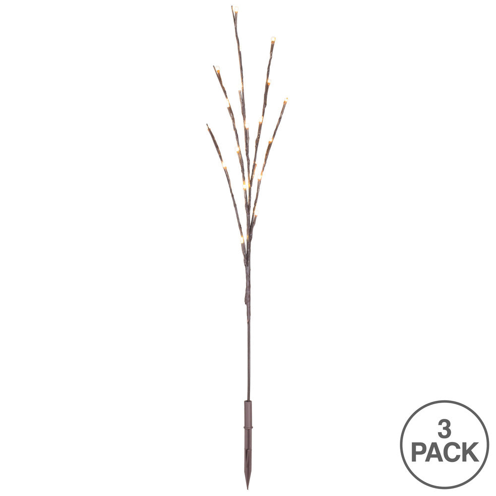 Vickerman 60 Warm White Twinkle Wide Angle LED Christmas Twig Light Set on Brown Wire Pack of 3