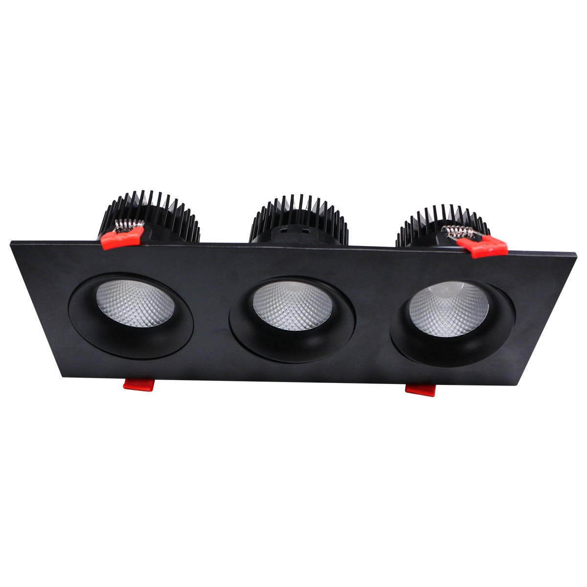 Sunlite 08593 3.5” LED Three Head Gimbal Regressed Downlight Fixture, 36W, 2270 Lmns, Canless, CCT Switch 27K/30K/35K/40K/50K, 90 CRI, Energy Star, Dimmable, ETL Listed, Title-24 Compliant, Black Finish, 1 Pack