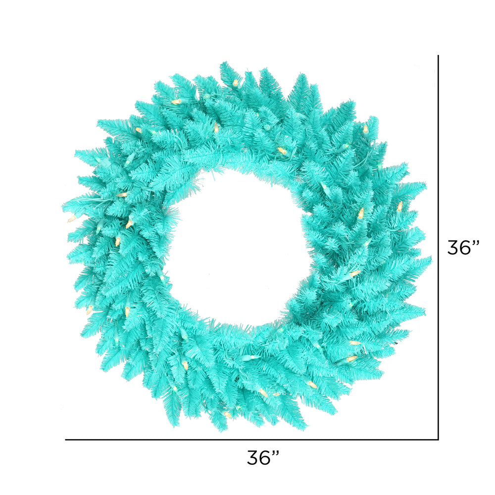 Vickerman 36" Aqua Fir Artificial Christmas Wreath Aqua Dura-Lit LED lights.
