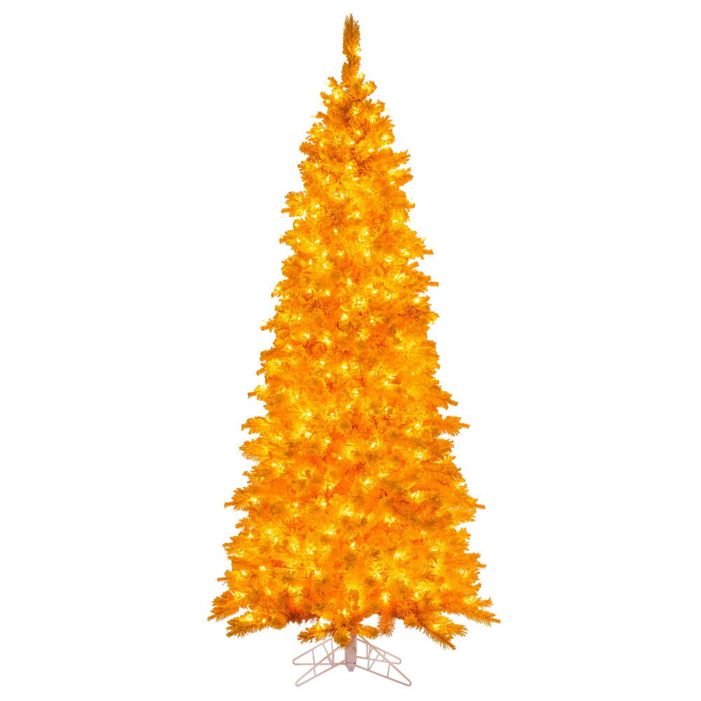 Vickerman 3' x 25" Flocked Yellow Artificial Pre-Lit Christmas Tree with Yellow LED Mini Lights