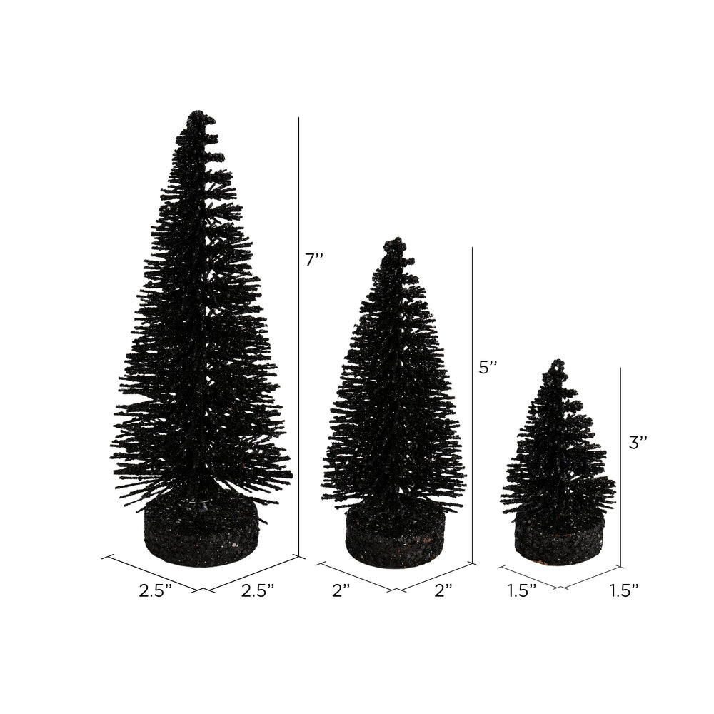 Vickerman 3"-5"-7" Black Glitter Oval Pine Artificial Christmas Tree Set of 3