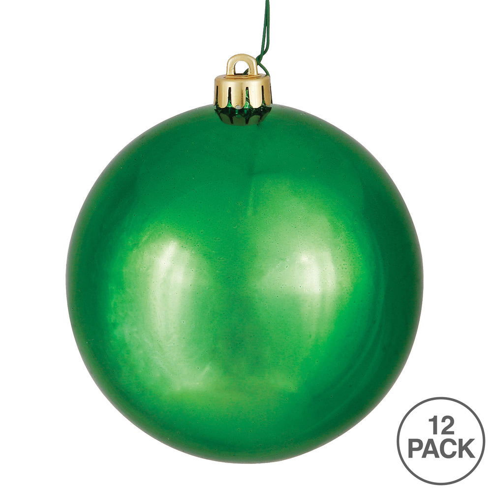 Vickerman 3" Green Shiny Ball Ornament 12 per Bag
