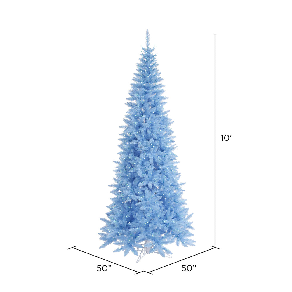 Vickerman 10' Sky Blue Fir Slim Artificial Christmas Tree Blue Dura-lit LED Lights
