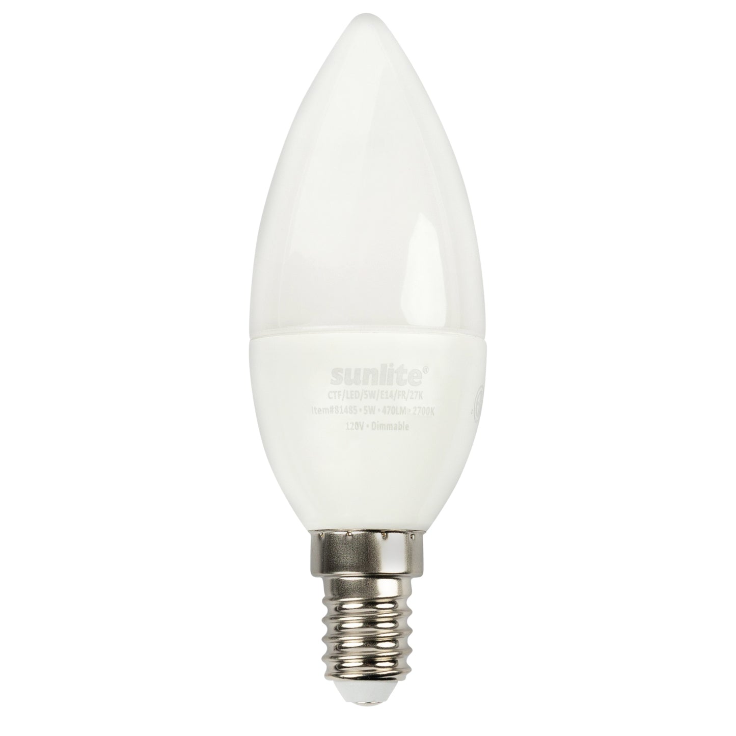 Sunlite 81485 LED B10 Frosted Torpedo Tip Chandelier Light Bulb, 5 Watts (40W Equivalent) 470 Lumens, European E14 Base, Dimmable, 2700K Warm White 1 Pack