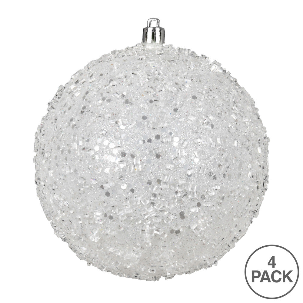 Vickerman 4.75" White Glitter Hail Ball Ornament 4 per Bag