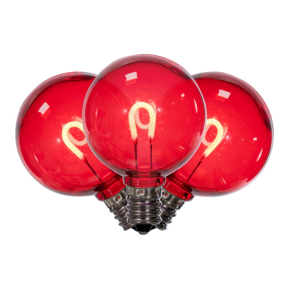 Vickerman G40 Transparent U-Shaped Filament Red Bulb, E12 Base, .6 Watts, 25 Pcs Assorted/Bag. Colors included are Blue, Red, Green, Purple and Amber.