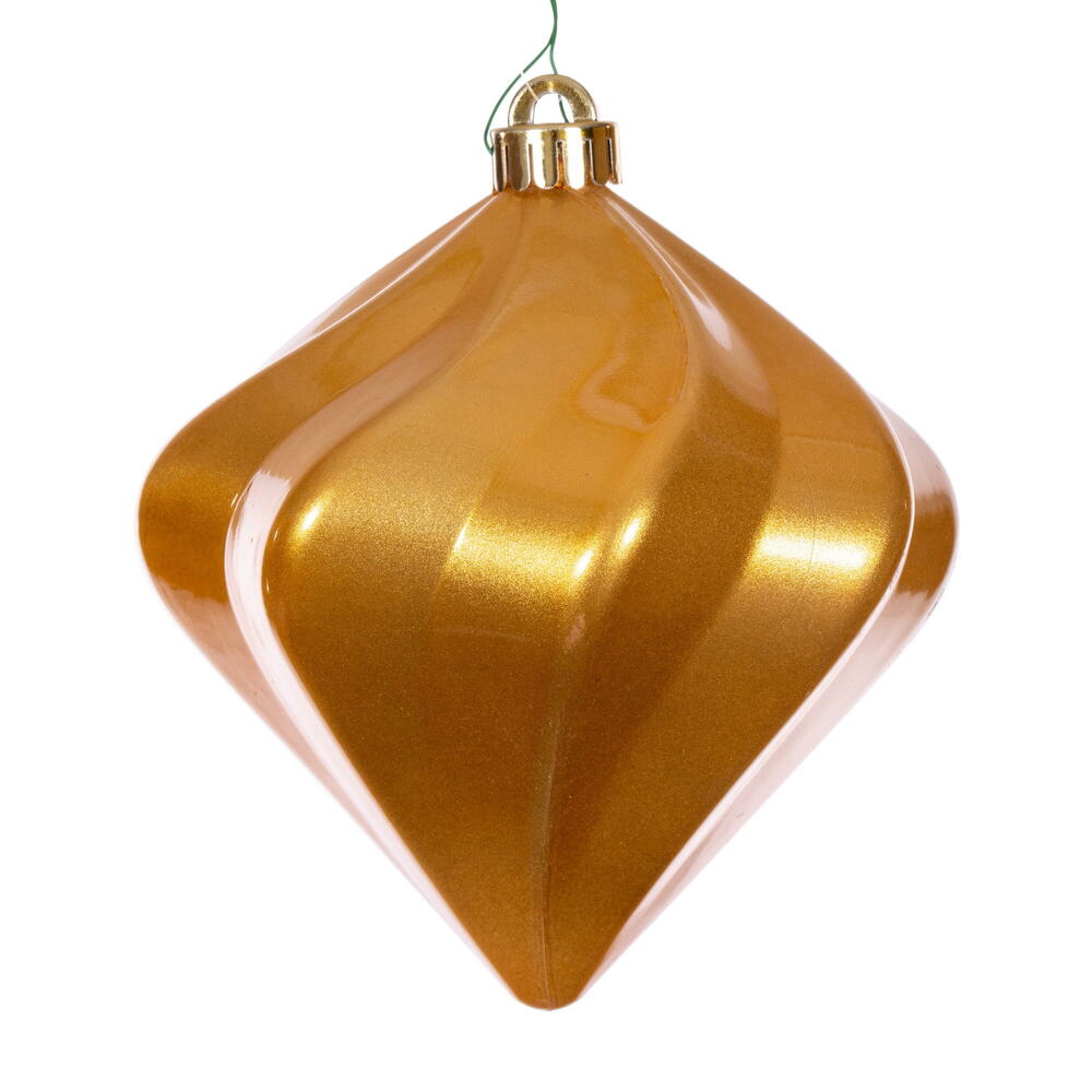 Vickerman 6" Copper Gold Swirl Diamond UV Candy Christmas Ornament Set of 3