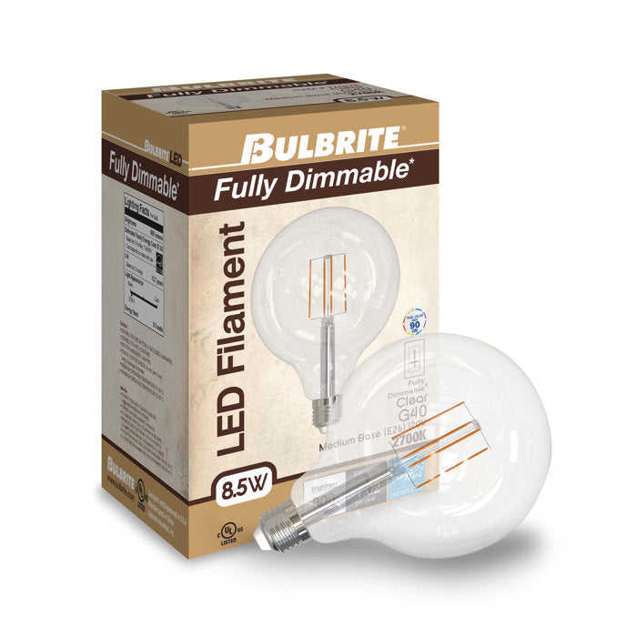 BULBRITE LED G40 MEDIUM SCREW (E26) 7W FULLY COMPATIBLE DIMMING FILAMENT LIGHT BULB 2700K/WARM WHITE 75W INCANDESCENT EQUIVALENT 2PK (776878)
