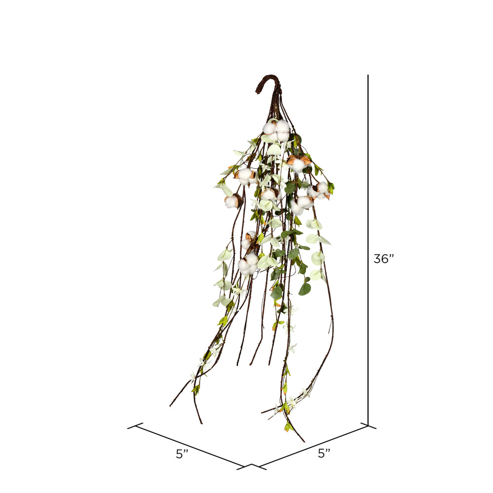 Vickerman 36" Artificial White Cotton Mixed Greenery Teardrop.