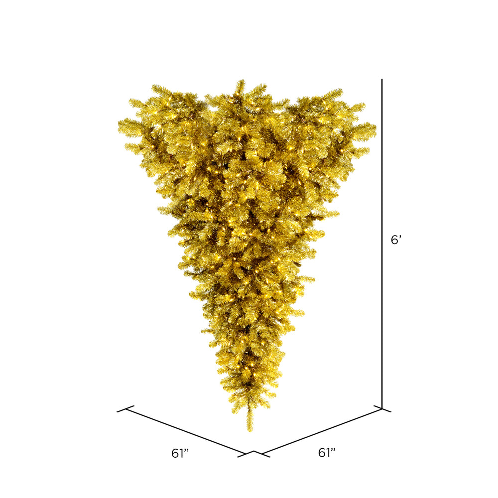 Vickerman 6' Champagne Upside Down Artificial Christmas Tree Warm White Dura-lit LED Lights