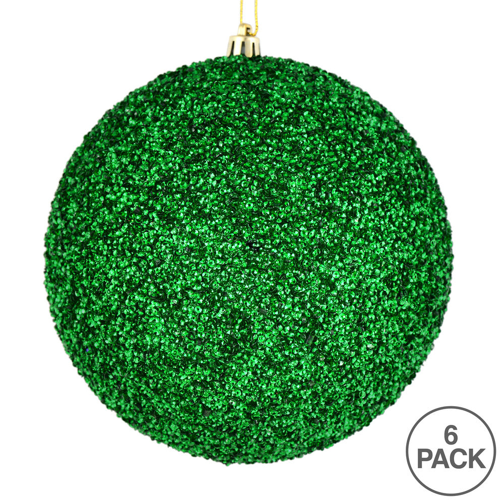 Vickerman 4.75" Green Beaded Ball Ornament 6 per Bag